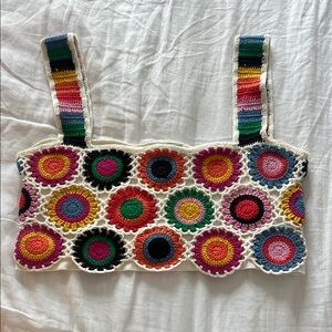 FARM Rio Multicolor Crochet Circle Tank Top - Cream Base